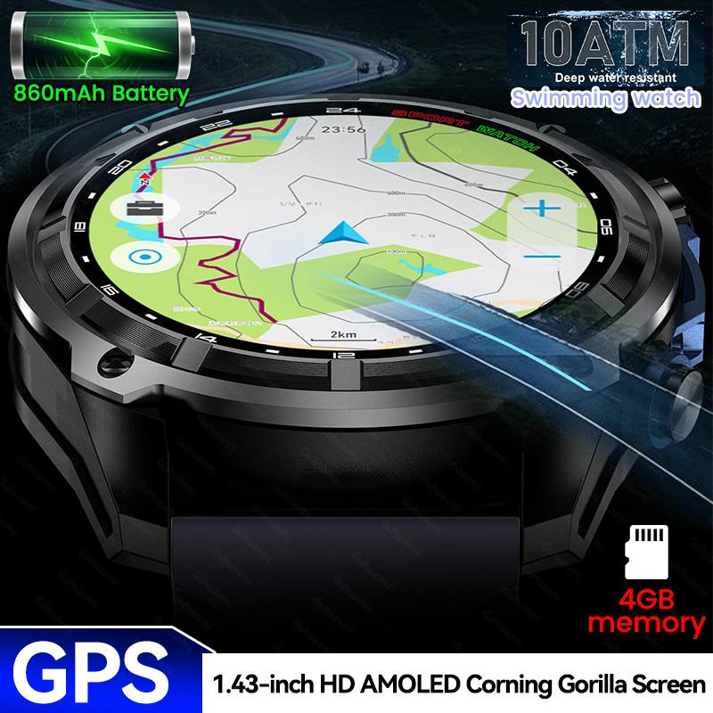 Outdoor Adventure Hours - 新しい冒険 GPS メンズ スマートウォッチ 1.43インチ コーニング