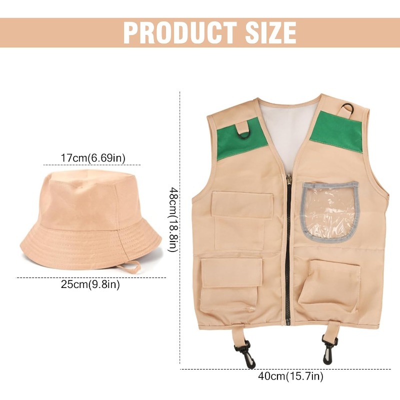 サファリコスチューム、カーゴベストと帽子付き、男の子と女の子 - Outdoor Adventure Hat のレビューと価格