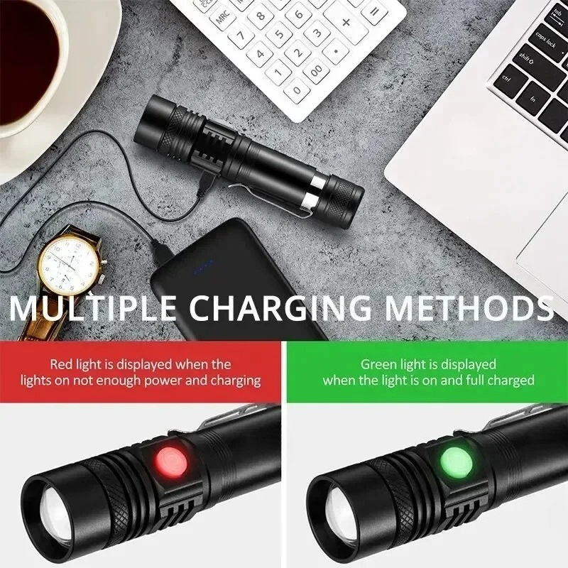 充電式 T6 ハンドヘルド懐中電灯使用 18650 ズームト - Outdoor Adventure Hiking のレビューと価格