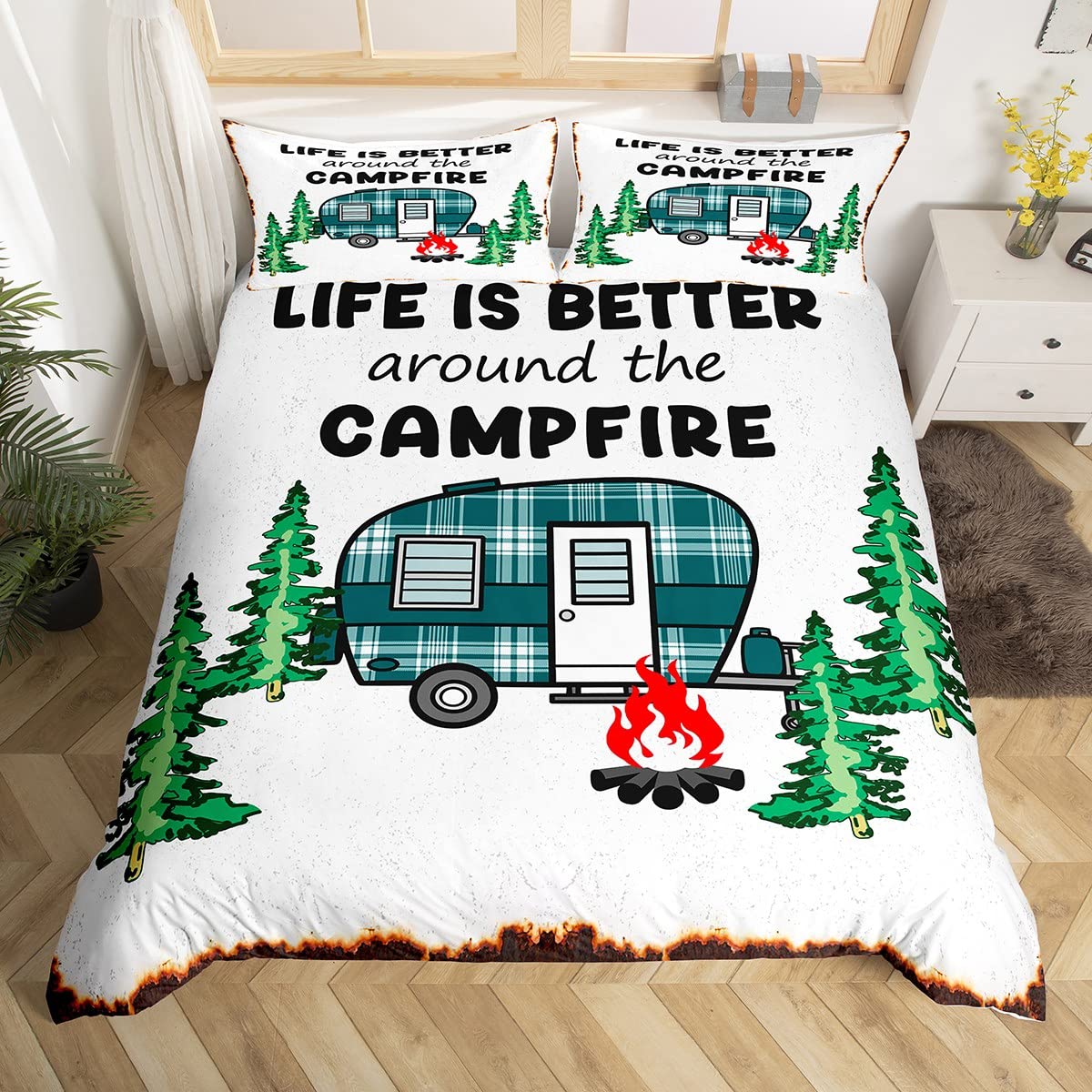 キャンプ用寝具セット,幸せなキャンプ用掛け布団カバー,植物, - Outdoor Adventure America のレビューと価格