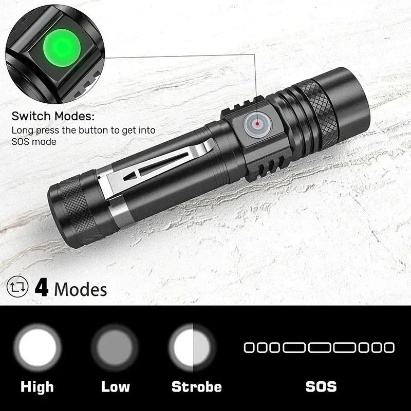 T6 LED 充電式懐中電灯、18650 ズーム可能なトーチ - Outdoor Adventure Hiking のレビューと価格